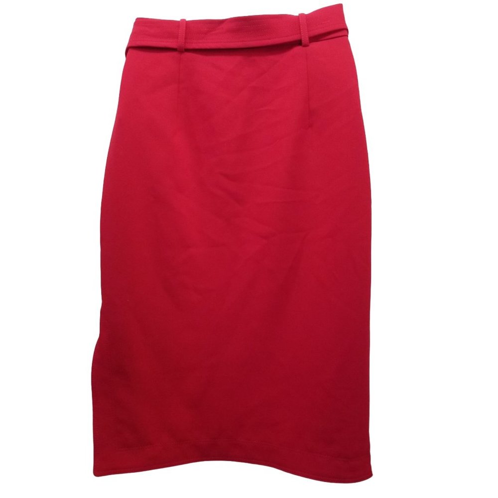 Banana Republic 2 Red Belted Pencil Skirt Side‎ Slit Career Office Twee Academia - Picture 2 of 7